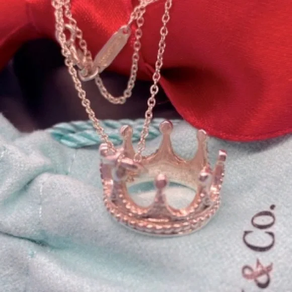 Tiffany & Co. Princess 3D Crown Pendant Charm Silver Necklace